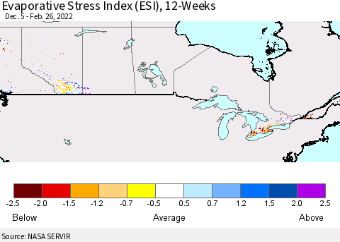 Canada Evaporative Stress Index (ESI), 12-Weeks Thematic Map For 2/21/2022 - 2/27/2022