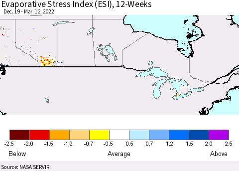 Canada Evaporative Stress Index (ESI), 12-Weeks Thematic Map For 3/7/2022 - 3/13/2022