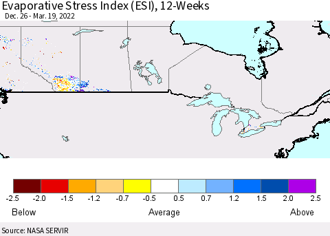 Canada Evaporative Stress Index (ESI), 12-Weeks Thematic Map For 3/14/2022 - 3/20/2022
