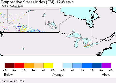 Canada Evaporative Stress Index (ESI), 12-Weeks Thematic Map For 3/28/2022 - 4/3/2022