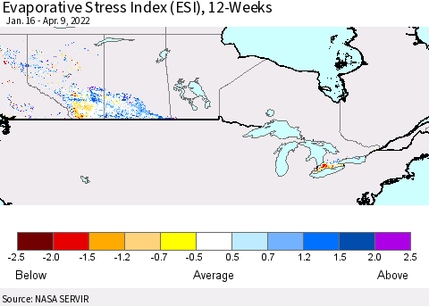 Canada Evaporative Stress Index (ESI), 12-Weeks Thematic Map For 4/4/2022 - 4/10/2022