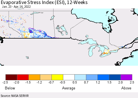 Canada Evaporative Stress Index (ESI), 12-Weeks Thematic Map For 4/11/2022 - 4/17/2022