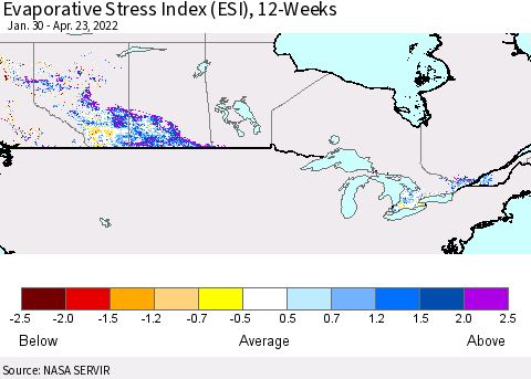 Canada Evaporative Stress Index (ESI), 12-Weeks Thematic Map For 4/18/2022 - 4/24/2022