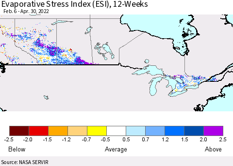Canada Evaporative Stress Index (ESI), 12-Weeks Thematic Map For 4/25/2022 - 5/1/2022