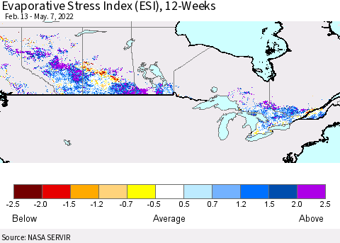 Canada Evaporative Stress Index (ESI), 12-Weeks Thematic Map For 5/2/2022 - 5/8/2022