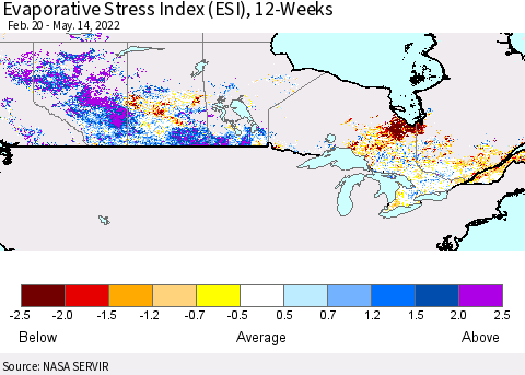 Canada Evaporative Stress Index (ESI), 12-Weeks Thematic Map For 5/9/2022 - 5/15/2022