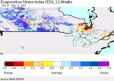 Canada Evaporative Stress Index (ESI), 12-Weeks Thematic Map For 5/16/2022 - 5/22/2022