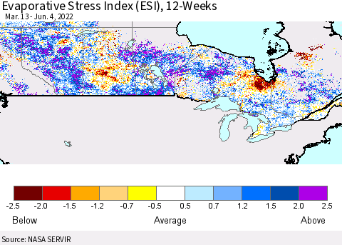 Canada Evaporative Stress Index (ESI), 12-Weeks Thematic Map For 5/30/2022 - 6/5/2022