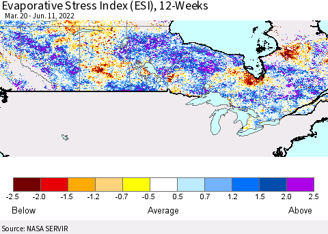 Canada Evaporative Stress Index (ESI), 12-Weeks Thematic Map For 6/6/2022 - 6/12/2022