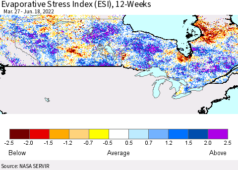 Canada Evaporative Stress Index (ESI), 12-Weeks Thematic Map For 6/13/2022 - 6/19/2022