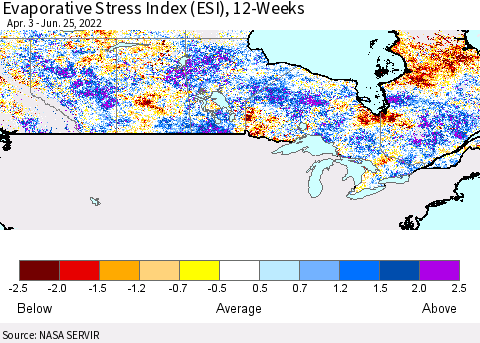 Canada Evaporative Stress Index (ESI), 12-Weeks Thematic Map For 6/20/2022 - 6/26/2022
