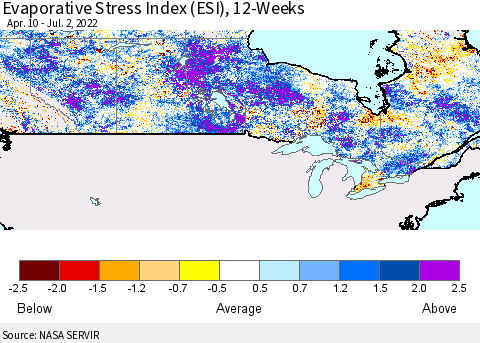 Canada Evaporative Stress Index (ESI), 12-Weeks Thematic Map For 6/27/2022 - 7/3/2022