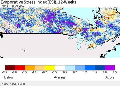 Canada Evaporative Stress Index (ESI), 12-Weeks Thematic Map For 7/4/2022 - 7/10/2022
