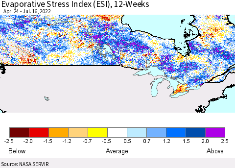 Canada Evaporative Stress Index (ESI), 12-Weeks Thematic Map For 7/11/2022 - 7/17/2022
