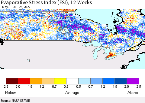 Canada Evaporative Stress Index (ESI), 12-Weeks Thematic Map For 7/18/2022 - 7/24/2022