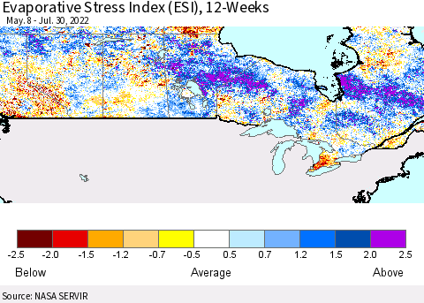 Canada Evaporative Stress Index (ESI), 12-Weeks Thematic Map For 7/25/2022 - 7/31/2022