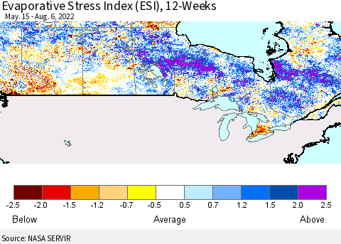 Canada Evaporative Stress Index (ESI), 12-Weeks Thematic Map For 8/1/2022 - 8/7/2022