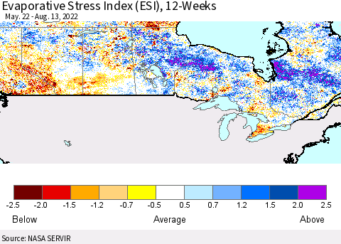 Canada Evaporative Stress Index (ESI), 12-Weeks Thematic Map For 8/8/2022 - 8/14/2022