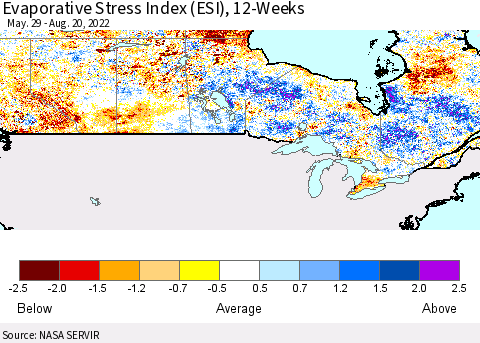 Canada Evaporative Stress Index (ESI), 12-Weeks Thematic Map For 8/15/2022 - 8/21/2022