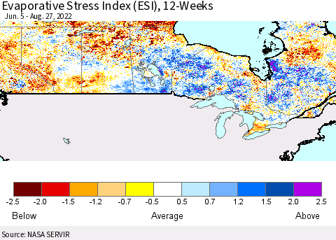 Canada Evaporative Stress Index (ESI), 12-Weeks Thematic Map For 8/22/2022 - 8/28/2022