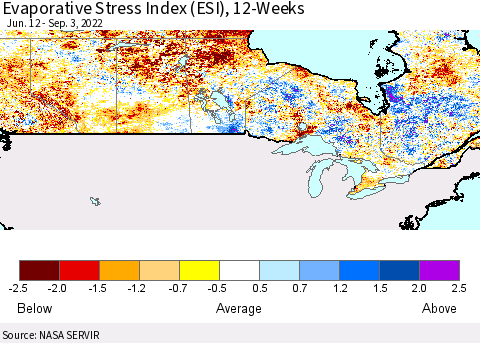 Canada Evaporative Stress Index (ESI), 12-Weeks Thematic Map For 8/29/2022 - 9/4/2022