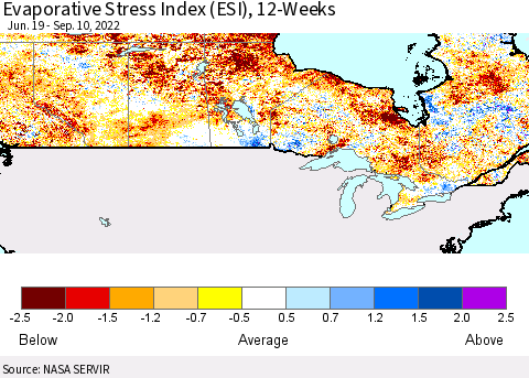 Canada Evaporative Stress Index (ESI), 12-Weeks Thematic Map For 9/5/2022 - 9/11/2022