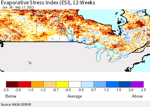 Canada Evaporative Stress Index (ESI), 12-Weeks Thematic Map For 9/12/2022 - 9/18/2022