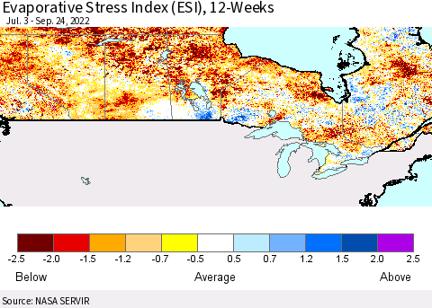 Canada Evaporative Stress Index (ESI), 12-Weeks Thematic Map For 9/19/2022 - 9/25/2022