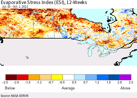 Canada Evaporative Stress Index (ESI), 12-Weeks Thematic Map For 9/26/2022 - 10/2/2022