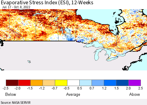 Canada Evaporative Stress Index (ESI), 12-Weeks Thematic Map For 10/3/2022 - 10/9/2022