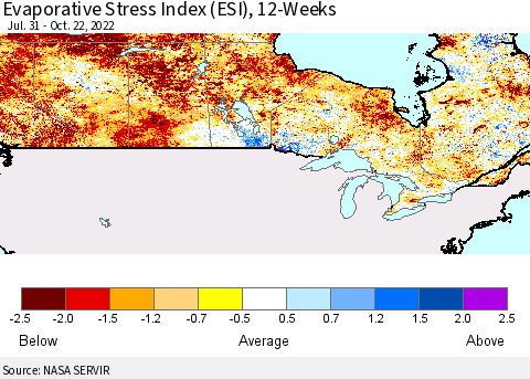 Canada Evaporative Stress Index (ESI), 12-Weeks Thematic Map For 10/17/2022 - 10/23/2022