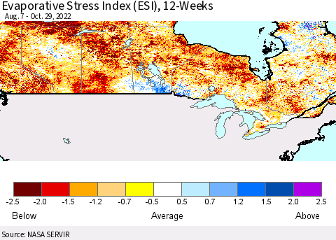 Canada Evaporative Stress Index (ESI), 12-Weeks Thematic Map For 10/24/2022 - 10/30/2022