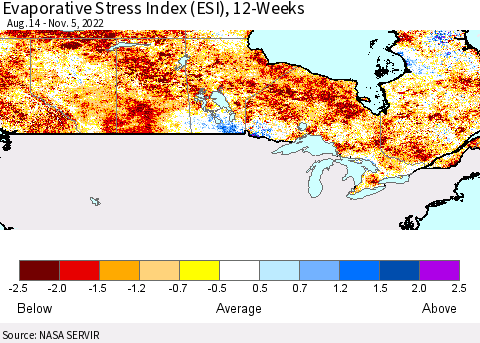 Canada Evaporative Stress Index (ESI), 12-Weeks Thematic Map For 10/31/2022 - 11/6/2022