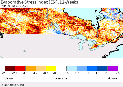 Canada Evaporative Stress Index (ESI), 12-Weeks Thematic Map For 11/7/2022 - 11/13/2022