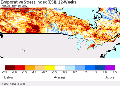 Canada Evaporative Stress Index (ESI), 12-Weeks Thematic Map For 11/14/2022 - 11/20/2022