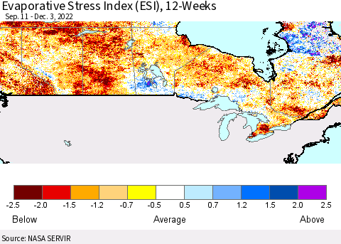 Canada Evaporative Stress Index (ESI), 12-Weeks Thematic Map For 11/28/2022 - 12/4/2022