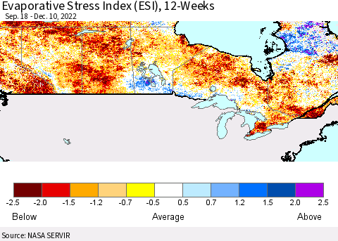 Canada Evaporative Stress Index (ESI), 12-Weeks Thematic Map For 12/5/2022 - 12/11/2022