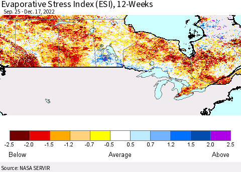 Canada Evaporative Stress Index (ESI), 12-Weeks Thematic Map For 12/12/2022 - 12/18/2022