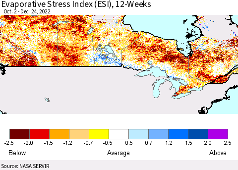 Canada Evaporative Stress Index (ESI), 12-Weeks Thematic Map For 12/19/2022 - 12/25/2022