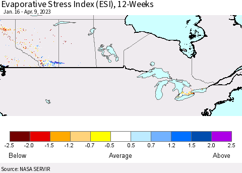 Canada Evaporative Stress Index (ESI), 12-Weeks Thematic Map For 4/3/2023 - 4/9/2023