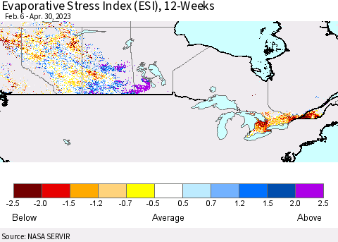 Canada Evaporative Stress Index (ESI), 12-Weeks Thematic Map For 4/24/2023 - 4/30/2023