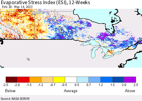 Canada Evaporative Stress Index (ESI), 12-Weeks Thematic Map For 5/8/2023 - 5/14/2023