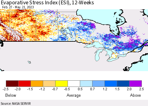 Canada Evaporative Stress Index (ESI), 12-Weeks Thematic Map For 5/15/2023 - 5/21/2023
