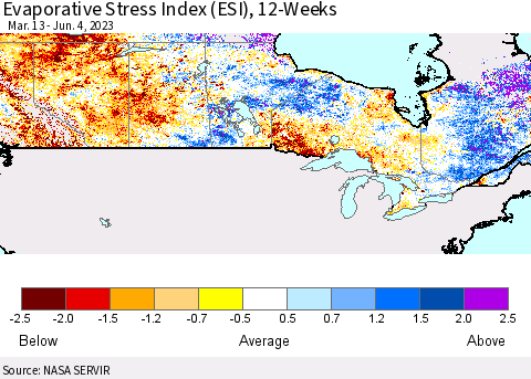 Canada Evaporative Stress Index (ESI), 12-Weeks Thematic Map For 5/29/2023 - 6/4/2023