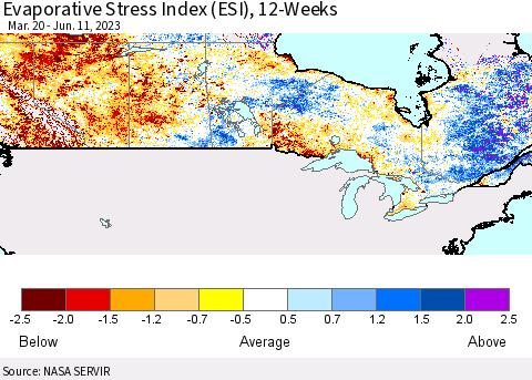 Canada Evaporative Stress Index (ESI), 12-Weeks Thematic Map For 6/5/2023 - 6/11/2023