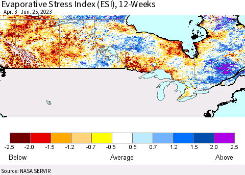 Canada Evaporative Stress Index (ESI), 12-Weeks Thematic Map For 6/19/2023 - 6/25/2023