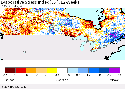 Canada Evaporative Stress Index (ESI), 12-Weeks Thematic Map For 6/26/2023 - 7/2/2023