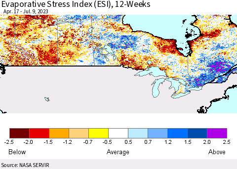Canada Evaporative Stress Index (ESI), 12-Weeks Thematic Map For 7/3/2023 - 7/9/2023