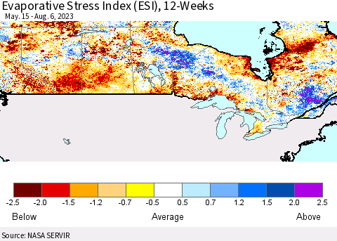 Canada Evaporative Stress Index (ESI), 12-Weeks Thematic Map For 7/31/2023 - 8/6/2023