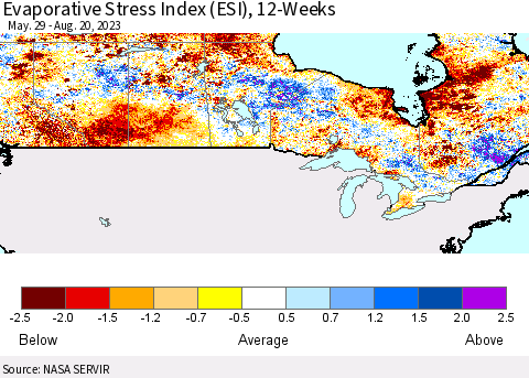 Canada Evaporative Stress Index (ESI), 12-Weeks Thematic Map For 8/14/2023 - 8/20/2023